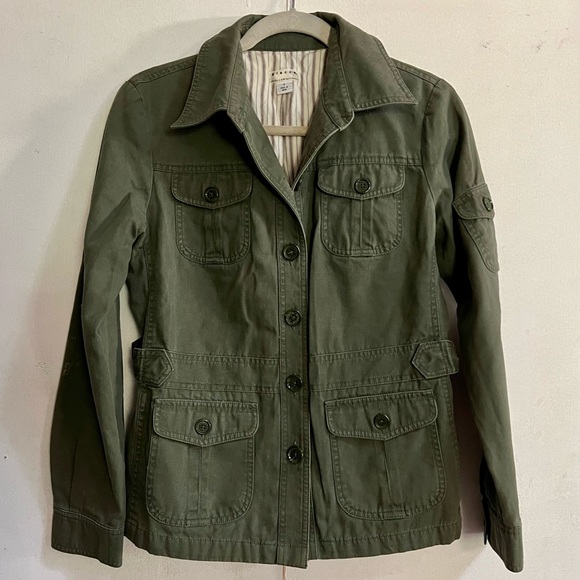 Giacca army green utility military jacket striped lining 100% cotton overcoat - Picture 1 of 16